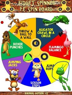 an animal spinner is shown with different animals on it's sides and the words,