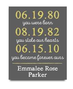 a personalized wedding date sign with the names and date printed in yellow on grey