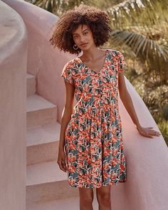 A dress we made to be as relaxed as summer, in a breezy crêpe, with the charm of an A-line silhouette, gathers at the waist, and fabric-covered buttons. Keep it casual with sandals or dress it up, up, up with a necklace and heels. V-neck Midi Dress With Gathered Waist For Day Out, Breezy V-neck Dress, Flowy V-neck Summer Dress For Day Out, V-neck Mini Dress For Summer Daytime, Casual Flowy V-neck Dress For Day Out, V-neck Sundress For Summer Outings, Casual Flowy V-neck Sundress, Summer V-neck Mini Dress For Daytime, Summer Floral Print V-neck Dress For Daywear