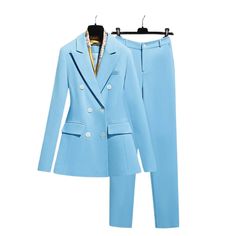 WELLINGTON SUITS Women's Elegant Stylish Fashion Office Blazer Jacket & Pants Suit Set Sky Blue Blazer, Womens Blazer Coat, Light Blue Sky, Pea Coats Women, Ladies Blazer, Fashion Office, Pant Suits, Stylish Office, Pantsuits For Women