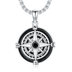 PRICES MAY VARY. 【FEATURES】- Sterling silver compass necklace symbolizes luck, independence and confidence. No matter what you met, you always have the courage and power to lead your own way. The compass implies the guidance of firm direction, when we lose, we should adhere to the same principle as the compass, recognize the direction, and keep ourselves. 【MATERIALS】- This compass necklace for men and boy made of high quality 925 sterling silver and 5A black cubic zirconia, lead-free, and hypoal Black Stainless Steel Medallion Necklaces, Black Medallion Stainless Steel Necklaces, Black Stainless Steel Medallion Necklace, Personalized Black Medallion Necklace, Black Compass Design Jewelry Gift, Black Compass Design Jewelry, Silver Medallion Necklace For Travel, Travel Stainless Steel Silver Necklaces, Silver Compass Necklace