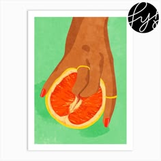 a drawing of a hand holding a grapefruit