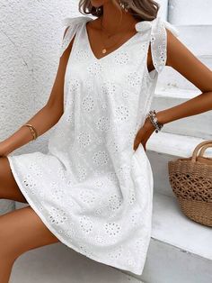 Women's Boho Dress White V-Neck Embroidered Floral Dress Party Dresses Womens Boho Dresses, White Boho Dress, Lace Trim Dress, Wrap Around Dress, Cocktail Attire, Floral Embroidered Dress, Casual Chic Outfit, Evening Attire, Stunning Dresses