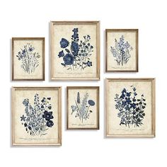 four framed pictures with blue flowers on them