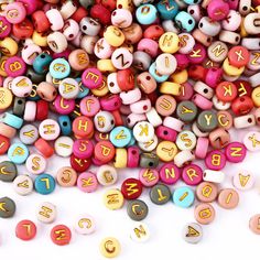 colorful beads with letters and numbers on them