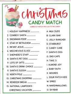 a christmas candy match is shown in this printable