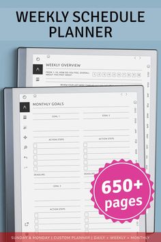 the weekly schedule planner is shown with text overlaying it, and an image of a