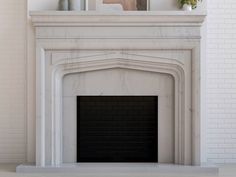 Revival shown in Danby Marble Transitional Fireplaces, Limestone Mantle, Marsh House, Beautiful Fireplaces, Mosaic Fireplace, Tudor Home, Mantle Ideas, Classic Fireplace, Marble Fireplace Surround