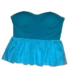 Brand New With Tag Sincerely Jules Strapless Bustier Tulle Top In Color Teal Junior’s Size Small Party Cami Tube Top With Built-in Bra, Strapless Camisole With Built-in Bra For Party, Blue Tube Top With Built-in Bra For Summer, Fitted Bandeau Camisole For Party, Party Bandeau Camisole, Party Camisole With Built-in Bra And Sweetheart Neckline, Party Tank Top With Sweetheart Neckline And Built-in Bra, Party Tank Top With Built-in Bra And Sweetheart Neckline, Summer Party Tank Top With Sweetheart Neckline