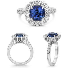 Roman & Jules Platinum Cushion Sapphire Ring - 1.30 Carat Diamond, 3.25 Carat Sapphires Luxury Cushion Cut Sapphire Diamond Ring, Luxury Gia Certified Cushion Cut Sapphire Ring, Classic Sapphire Diamond Ring Gia Certified, Formal Sapphire Ring With Cushion Brilliant Cut, Formal Sapphire Ring With Brilliant And Cushion Cut, Luxury Sapphire Diamond Ring With Diamond Cut, Formal Cushion Cut Sapphire Ring With Diamond, Formal Fine Jewelry Sapphire Cushion Cut Ring, Luxury Gia Certified Diamond White Sapphire Ring