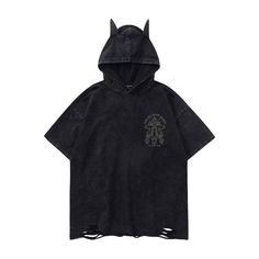 Introducing the American Street Devil Hooded T-Shirt, the perfect blend of comfort and style. This unique hooded t-shirt is designed to keep you looking cool and feeling comfortable all day long. Features: -90% Cotton, 10% Spandex -Crew Neckline -Fixed hood -Short sleeve design -Ripped detailing -Street/casual style Casual Hooded Relaxed Fit T-shirt, Hip Hop Halloween Hoodie Top, Casual Hooded Top With Graphic Print, Washed Black Grunge Streetwear Top, Hip Hop Crew Neck Top With Drawstring Hood, Urban Hooded Tops With Letter Print, Streetwear Letter Print Hoodie Top, Letter Print Hoodie For Streetwear, Grunge Hooded Top With Letter Print