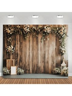 a wooden wall with flowers on it