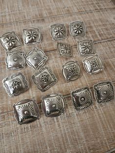 Sterling Silver Concho Stud Earrings Native American Handmade by Jennie Blackgoat 1 516" x 1 5/16" Lightweight Concho Earrings, Western Jewellery, Earrings Native American, Conch Earring, Western Earrings, American Indian Jewelry, Upcycle Projects, Western Jewelry, Metal Work