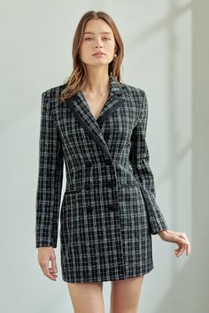 Elegant Tweed Winter Dresses, Elegant Tweed Dresses For Winter, Long Sleeve Tweed Dress For Winter, Winter Workwear Knee-length Tweed Dress, Winter Formal Tweed Dress, Elegant Plaid Winter Dress, Tweed Long Sleeve Dress For Winter, Winter Wool Tweed Knee-length Dress, Winter Wool Tweed Dress Knee-length