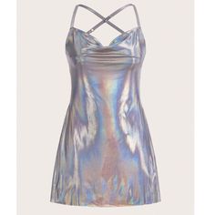 New, Never Worn - Iridescent Silver Dress - Criss Cross Back - Open Back - Adjustable Straps - Spaghetti Strap Mini Dress - Draped Neckline - Fun Party Dress Holographic Dress, Icon Y2k, Summer Music Festival, Butterfly Sleeve Dress, Comfy Jumpsuits, Shein Icon, Dress Drape, Summer Music, Y2k Summer