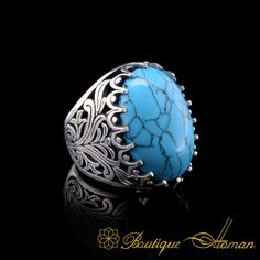 Silver Men Rings and Tasbeeh Shop - Boutique Ottoman Men Jewelry Luxury Turquoise Gemstone Ring, Luxury Oval Turquoise Ring, Luxury Blue Turquoise Ring For Wedding, Luxury Blue Turquoise Ring For Formal Occasions, Luxury Oval Turquoise Gemstone Ring, Luxury Turquoise Ring As A Gift, Luxury Blue Oval Cabochon Turquoise Ring, Luxury Blue Turquoise Ring Gift, Luxury Turquoise Ring Gift