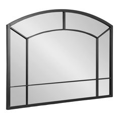 an arched mirror is shown against a white background with black trim and glass panels on the sides