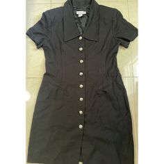 Nicole Studio Women Black Vintage Dress Button Down Nwt Size 16. Inventory F1 Classic Collared Mini Dress With Buttons, Button-up Mini Dress With Button Closure For Work, Classic Button-up Mini Dress, Workwear Button-up Mini Dress With Button Closure, Classic Short Sleeve Mini Dress With Buttons, Classic Mini Dress With Buttons And Short Sleeves, Classic Knee-length Mini Dress With Button Closure, Fitted Collared Dress With Snap Buttons, Classic Black Dresses With Button Closure