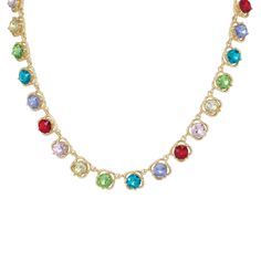 A world of vibrant elegance… The rainbow necklace shimmering with the full spectrum of radiant hues from rose to peridot to violet and beyond. It’s a full 18-1/4″ of sparkle with a 2″ extender for added versatility, accommodating any neckline with ease. The colorful and coordinated addition of a matching 7-3/4″ bracelet with 1″ extender, and sky-blue aquamarine crystal solitaire earrings. Each vibrant crystal treasure is exquisite on its own…sensational worn all together…standout accents when pa Elegant Rainbow Jewelry With Sparkling Stones, Rainbow Multi-stone Jewelry For Party, Rainbow Multi-stone Party Jewelry, Elegant Rainbow Necklace For Parties, Elegant Rainbow Jewelry For Party, Elegant Rainbow Crystal Jewelry, Elegant Multicolor Birthstone Jewelry, Elegant Rainbow Jewelry For Formal Occasions, Elegant Formal Rainbow Jewelry