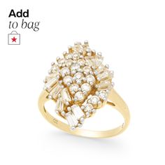 a yellow gold ring with white stones on it and the words add to bag below