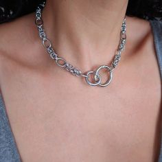 This listing regards a thick byzantine stainless steel chain choker with two different sizes ring clasps. If you're looking for a modern rock piece to enhance your look that's the perfect jewelry for you! Measurements and size: The necklace is about 16.5 inches long (42cm). You can open the necklace from the two ring clasps on the front. Made from: The necklace is made from stainless steel byzantine type chain, and it's finished with stainless steel ring clasps. All metal materials are nickel fr Stainless Steel Chain Link Jewelry With Jump Ring, Modern Rock, Mother Daughter Necklace, Style Rock, Daughter Necklace, Chain Choker, Style Necklace, Stainless Steel Rings, Steel Ring