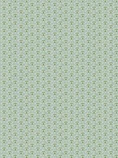 a green and white wallpaper pattern with small flowers on the bottom half of it