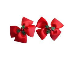 2 pc Girls Christmas Hair Bow with holly embellishment. Great stocking stuffer or to wear for Christmas festivities. The listing is for two hair bows with clip Designed with practicality in mind, these scrunchies are perfect for those with thick hair, as they can easily wrap around twice for a secure and stylish hold. They make fantastic birthday party favors or thoughtful gifts for your bridesmaids. Material:  fabric, see photos Each bow set is packaged in a clear poly bag - ready for gift-giving! Girls Christmas Hair, Red Hair Bow, Christmas Festivities, Toddler Hair Bows, Christmas Hair Bows, Holiday Bows, Party Hair, Christmas Hair, Bow Set