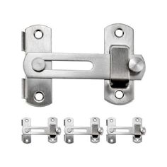 an image of stainless steel cabinet door latches and hardware set on white background with clippings