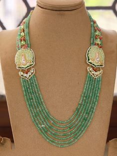 Very Gorgeous and elegant Necklace. Versatile. Can be paired with number of outfits. Perfect to wear at weddings occasions. Highest quality and craftsmanship Wedding Jewelry Pendant With Polished Beads, Elegant Formal Emerald Necklace With Faceted Beads, Elegant Gold Emerald Necklace With Faceted Beads, Elegant Long Green Kundan Necklace, Elegant Kundan Necklace With Round Beads, Elegant Green Kundan Long Necklace, Elegant Polished Emerald Bead Necklace For Formal Occasions, Polished Beads Pendant Necklace For Wedding, Elegant Polished Emerald Beads Necklace For Formal Occasions