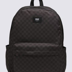 The Old Skool Check Backpack is a favorite for good reason. This classic backpack features an all-purpose, two pocket design with an organizer in the front, a slip-in interior pocket, laptop sleeve that fits most 15'' laptops, and water bottle pocket. A black tonal allover checker pattern and heritage details like the woven logo label bring an touch to this iconic design in a way only Vans can do.Our team has set ambitious sustainability goals. Big or small, all of our efforts add up to positive Globe Logo, Checker Pattern, Vans Store, Vans Logo, Recycled Polyester Fabric, Logo Label, Action Sports, Iconic Design, Classic Backpack