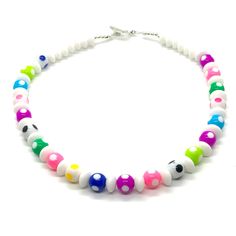 "Lightweight Acrylic Handcrafted Rainbow Polka Dot 19\" necklace is so fun!" Retro Multicolor Adjustable Necklaces, Bold Multicolor Adjustable Necklace, Fun Multicolor Adjustable Necklace, Playful White Handmade Necklace, Playful Handmade White Necklace, Rainbow Polka Dots, Beaded Necklaces, Polka Dot, Polka Dots