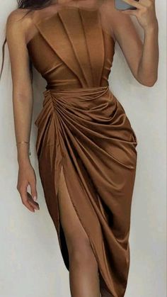 Chocolate Color Dress, Strapless Evening Dress, 파티 드레스, Fabric Swatch, Wedding Dress Long Sleeve, Mermaid Dress, Classy Outfits, Elegant Dresses