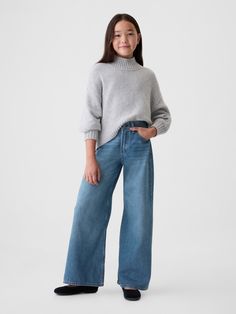 Authentic, no-stretch denim baggy jeans.  Button at center front Denim Baggy Jeans, Toddler Jeans, Monochrome Outfit, Support People, Jeans Button, Gap Kids, Men Boys, Baggy Jeans, Girls Jeans