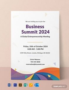 a flyer for a business summit with an abstract design on the front and back side