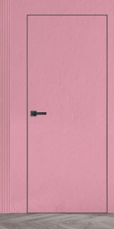 an empty room with a pink wall and black handle on the door, 3d rendering