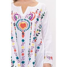 Raj Kaya Embroidered Tunic  Paired with well-worn denim or tailored shorts, this embroidered tunic brings easy, breezy style to every look.         Boat neck with v      Full length sleeves     Relaxed fit     Embroidered design     52% Cotton 48% Viscose     Machine wash, tumble dry     Imported Casual V-neck Embroidered Top With Multicolor Embroidery, Summer V-neck Top With Geometric Embroidery, Relaxed Fit V-neck Embroidered Top With Floral Embroidery, Relaxed Fit V-neck Top With Floral Embroidery, Casual Cotton Tunic For Spring, Casual Cotton Spring Tunic, Spring Casual Cotton Tunic, Casual Spring Cotton Tunic, Multicolor Embroidered V-neck Top For Vacation