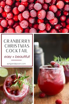 cranberry christmas cocktails with text overlay that reads, cranberry christmas cocktail easy and beautiful