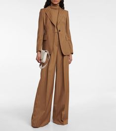 Max Mara - Galosce wool blazer | Mytheresa Elegant Pinstripe Outerwear For Office, Luxury Pinstripe Outerwear For Work, Elegant Pinstripe Outerwear For Work, Chic Pinstripe Formal Outerwear, Chic Pinstripe Outerwear For Formal Occasions, Pinstripe Notch Lapel Blazer For Office, Chic Pinstripe Suits For Office, Fall Pinstripe Office Suits, Wool Pantsuit For Business In Fall