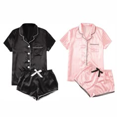 This Set Of Silky Pajamas Are Both In A Size Small, In The Colors Classy Black With White Trimming And A Victoria’s Secret Pink And White Striped Pattern, Very Nice Luxurious Quality, Comfortable And Only Been Worn Once. No Stains Rips Or Tears, Brand New Quality Pajamas Aesthetic Dress, Vs Satin Pajamas, Victoria’s Secret Pyjama Set, Cute Pajamas Silk, Vs Pajama Set, Victoria's Secret Pjs, Silky Pajama Set, Victoria Secret Pajama Set, Victoria Secret Silk Pajamas