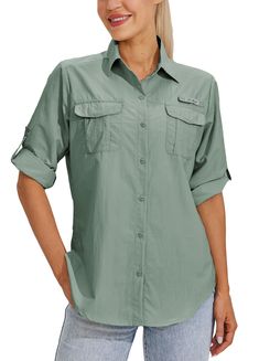 PRICES MAY VARY. QUICK DRY: Lightweight, yet breathable fabric wicks moisture away from your skin, to be comfortable and fresh all day UV PROTECTION: Super light fabric rating UPF 50+ protects your skin from the harmful UVA/UVB rays, keeping you cool while outdoors in the direct sunlight UTILITY POCKETS: This women's long sleeve fishing shirt features two chest pockets with hood-and-loop closure to stash your essentials COMFORT & BREATHABILITY: This long sleeve fishing shirt features a mesh-line Outdoor Shirts, Shirts Long Sleeve, Outdoor Shirt, Utility Pockets, Roll Up Sleeves, Fishing Shirts, Outdoor Hiking, Upf 50, Outdoors Adventure