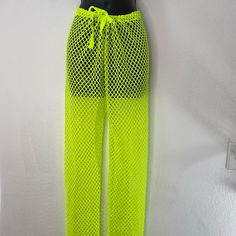 Neon Yellow Cover Up Pant. It Comes In One Size, It’s 52% Cotton, 36% Polyester And 12%Spandex. Trendy Full-length Pants For Vacation, Trendy Pants For Vacation, Trendy Full Length Pants For Vacation, Trendy Green Beach Pants, Green Stretch Pants For Vacation, Trendy Pants With Elastic Waistband For Beach Season, Trendy Stretch Beach Bottoms, Summer Stretchy Beach Pants, Trendy Stretch Bottoms For Beach