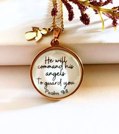 a necklace with the words, he will command his angel to guard you