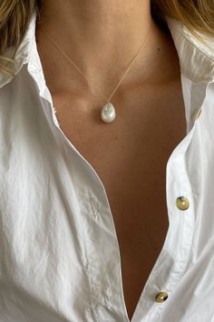 The June 16" White Pearl Necklace Old Money Women Accessories, Trendy Pearl Jewelry, Dainty Silver Necklaces, Elegant Pearl Necklace, Yellow Gold Baroque Pearl Necklace With Pearl Charm, Delicate Baroque Pearl Necklace In Yellow Gold, Yellow Gold Necklaces With Baroque Pearl Pendant, Delicate Yellow Gold Baroque Pearl Necklace, Classic Teardrop Baroque Pearl Necklace