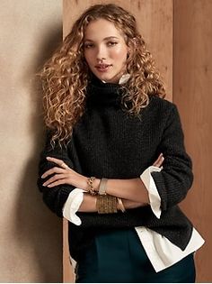 Women's Sweaters | Banana Republic Outfits With Black Turtleneck, Black Turtleneck Outfit Ideas, Turtleneck Outfit Ideas, Black Turtleneck Outfit, Perfect Winter Outfit, Turtleneck Outfit, Black Turtleneck Sweater, Statement Outfit, Turtleneck Style