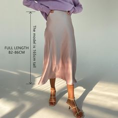 Color: Champagne, Size: S Elegant Skirts, Long Satin Skirt, Style Pencil Skirt, Long Silk Skirt, Satin Skirts, Pink Midi Skirt, Skirts Summer, Skirt Silk, Plaid Pleated Skirt