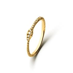 The Ouroboros, a snake eating its own tail, symbolizes eternity. Exquisitely crafted in solid 18k gold with white diamond micro pavé detailing, it's a piece of wearable confidence. Perfect as a wedding band, promise ring, or simply a reminder of your sparkling resilience solid 18k gold white diamond micro pavé band tapers from 2.8mm to 1mm whole sizes only. If you are a half size, we recommend sizing down Please allow 4-6 weeks production time as this piece is handcrafted to order by master jewelers in New York City and requires several steps to complete. Email info@norakogan.com for any questions. Yellow Gold Diamond Ring In Snake Shape, Elegant Snake-shaped Jewelry With Diamond Accents, Elegant White Gold Snake-shaped Rings, Elegant White Gold Snake Shaped Rings, Elegant Snake Ring With Diamond Accents, Formal Diamond Snake Jewelry, Formal Snake-shaped Diamond Jewelry, Elegant Snake-shaped Diamond Ring, Luxury Snake-shaped Wedding Ring