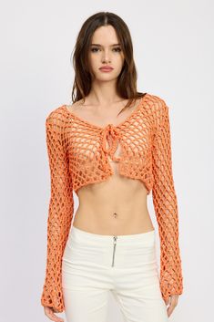 Bikini Crochet Coverup Tops Open Front Top, Orange Crochet, Crochet Fabric, Tie Crop Top, Tropical Vacation, Sierra Leone, Winter Sale, Beach Day, Front Open