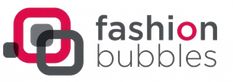 the fashion bubbles logo is shown in grey and red colors, with an oval design on top