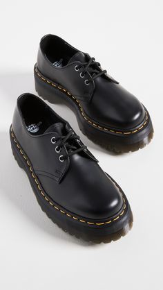 Find DR. MARTENS 1461 Quad Lace Up Loafers M 6/ W on Editorialist. Leather: Cowhide. Polished finish. Gunmetal-tone grommets. Contrast welt stitching. Platform profile. Lace-up closure. Rounded toe. Non-slip PVC AirWair sole. Imported, China. This item cannot be gift-boxed. Measurements: Heel: 2.25in / 55mm Platform: 1.75in / 45mm