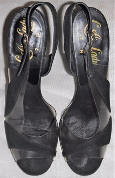 Vintage L.A. Lady Clear and Black Velvet Peep Toe Sling Back Pumps Slides 7N Women's Sandals by ShonnasVintage on Etsy Black Heels With Clear Strap For Formal Occasions, Formal Black Heels With Clear Strap, Sling Back Pumps, Terry Cloth Dress, Cowboy Boots Mens, Clog Heels, Beautiful Boots, Slingbacks, Western Cowboy Boots